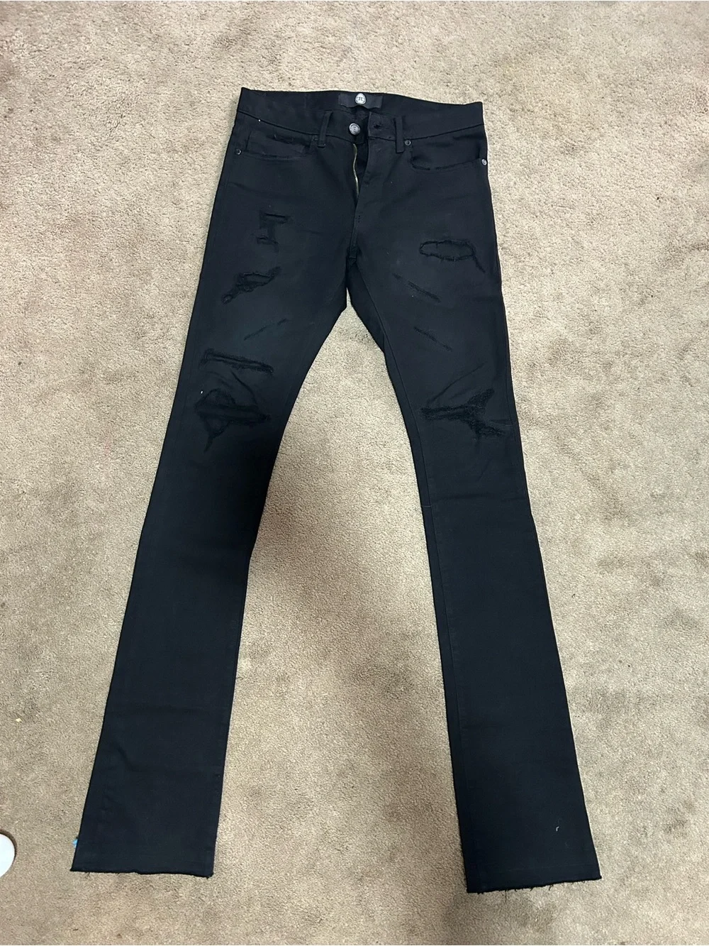 Jordan Craig Black Slim Jeans with Leather Logo Patch